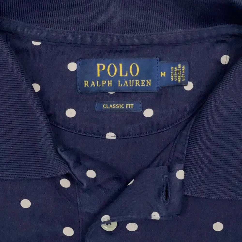 Ralph Lauren Polo Shirt M Navy Classic Fit Golf Resort Club Yacht Preppy Dots